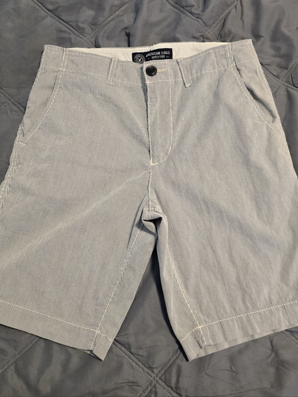 AE Men’s White & Navy Seersucker Shorts Summer Beach Casual Preppy